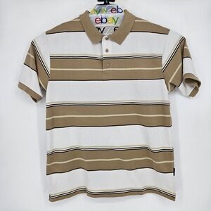 Caltop Shirt Mens XL White Brown Striped Cholo Chicano‎ Style Short Sleeve